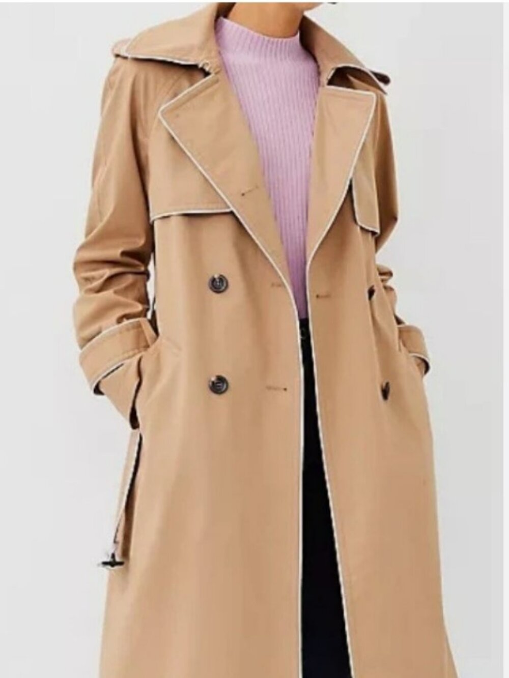 ## ✨ Ann Taylor Contrast Piped Double-Breasted Trench Coat ✨ (no belt)